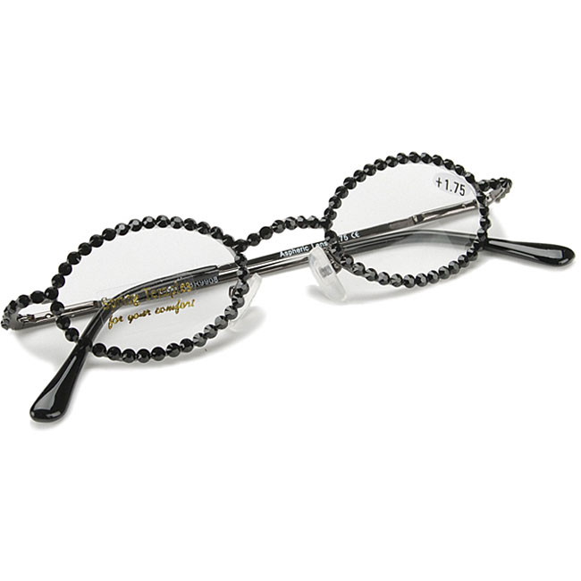 Oval Armani Style Reading Glasses W/Full Stones - Topaz - 2.00