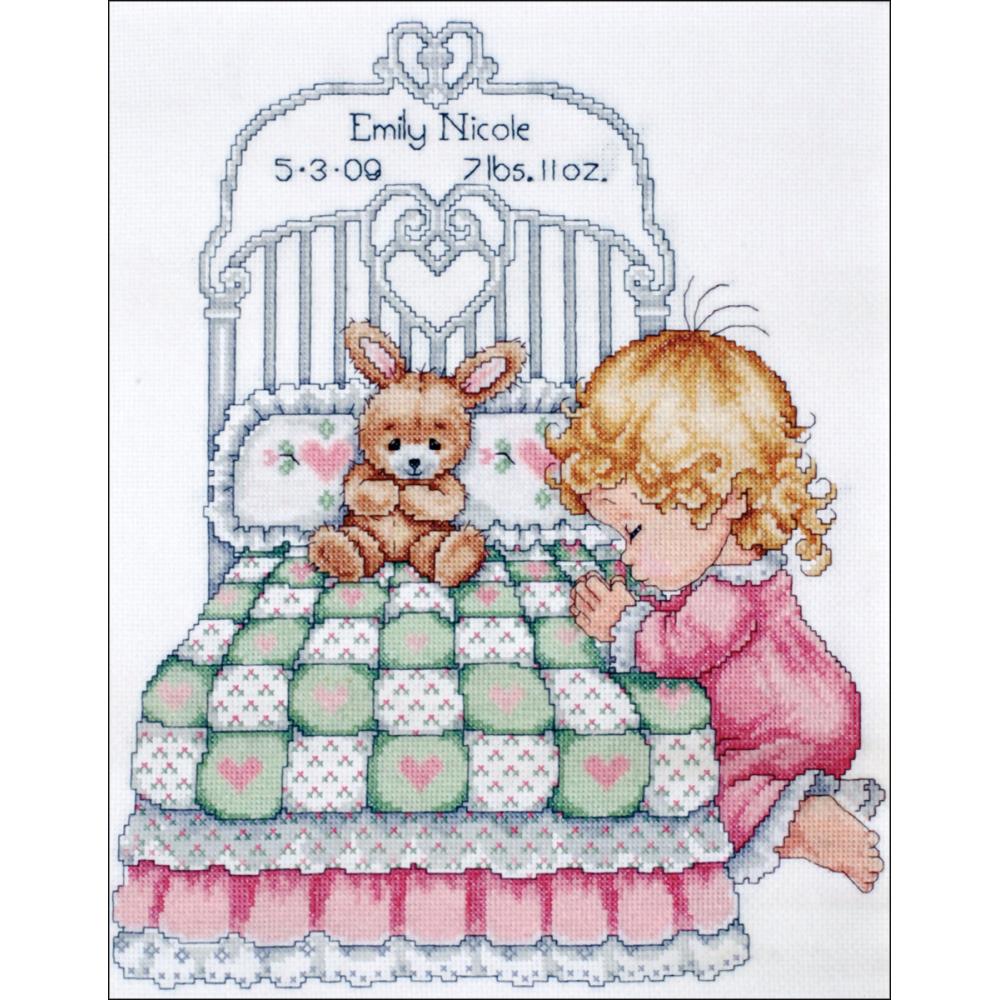 click here to view larger image of Bedtime Prayer Girl Birth Record (counted cross stitch kit)