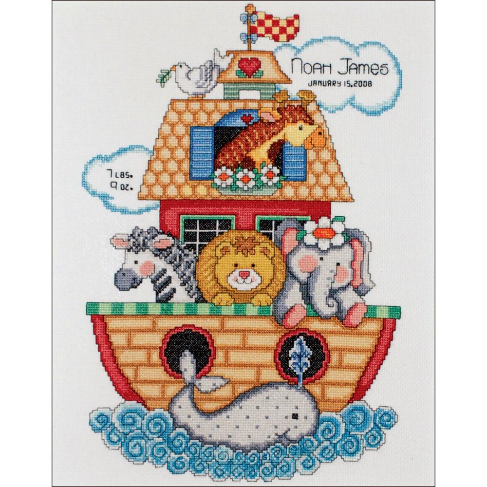 click here to view larger image of Noahs Ark Birth Record (counted cross stitch kit)