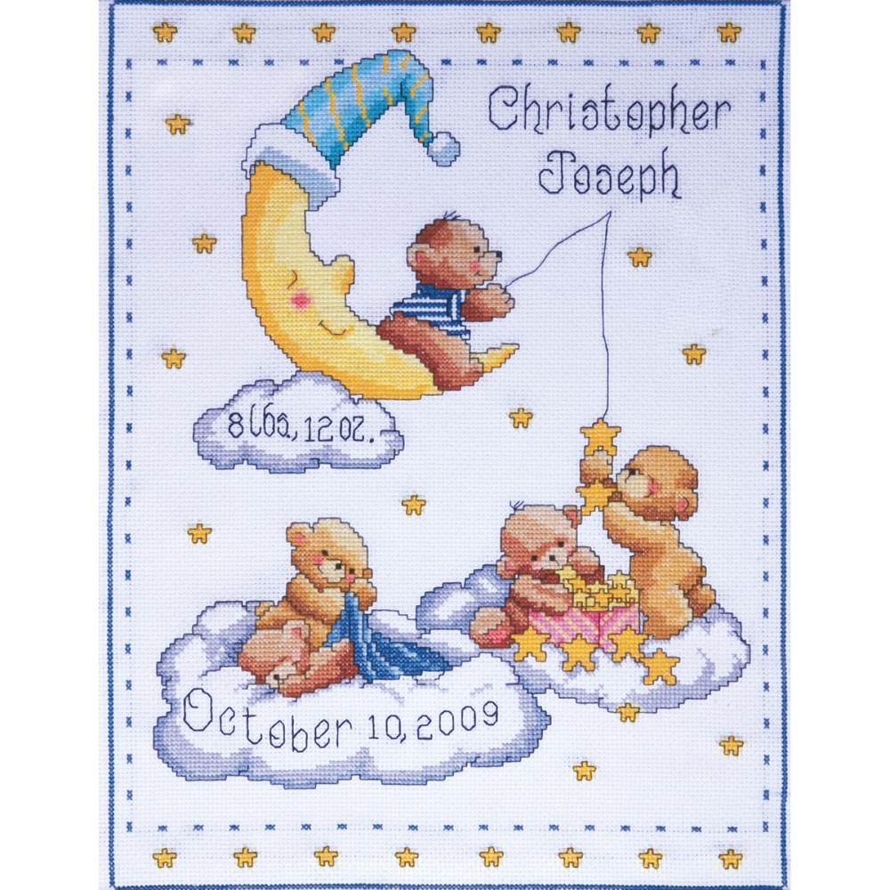 click here to view larger image of Bears in Clouds Birth Record (counted cross stitch kit)