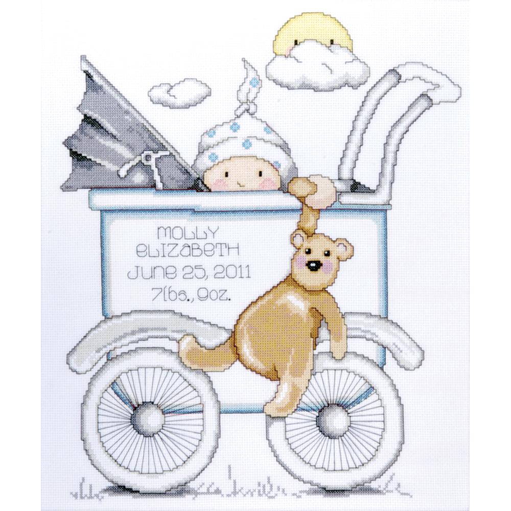 click here to view larger image of Baby Buggy Boy Birth Record (counted cross stitch kit)