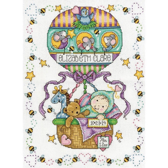 click here to view larger image of Balloon Ride Birth Record (counted cross stitch kit)