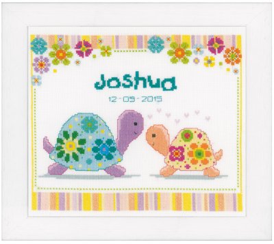 click here to view larger image of Colorful Turtles Birth Announcement (counted cross stitch kit)