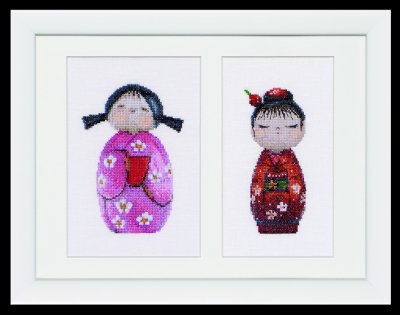 click here to view larger image of Kokeshi Dolls (Linen) (counted cross stitch kit)