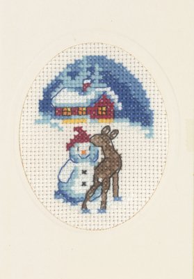 click here to view larger image of Snowman with Deer Card with Envelope (counted cross stitch kit)