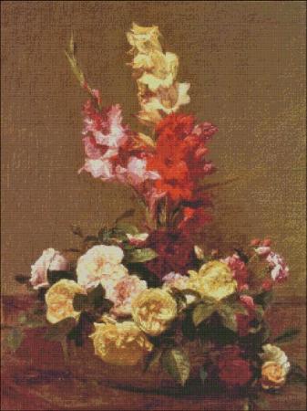 Fantin-Latour Gladiolas and Roses