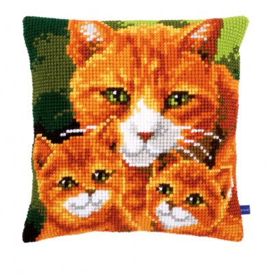 click here to view larger image of Cat Family Cushion (needlepoint)