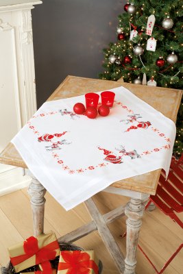 click here to view larger image of Christmas Elves Tablecloth (counted cross stitch kit)
