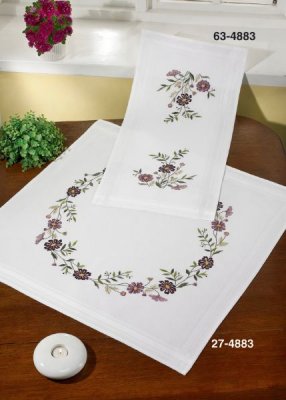 click here to view larger image of Flowers Dark Table Runner (Top) (stamped cross stitch kit)