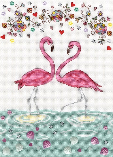 click here to view larger image of Love Flamingo (counted cross stitch kit)