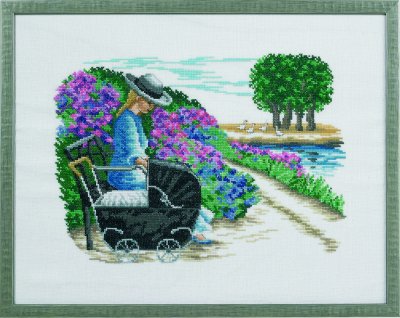 click here to view larger image of Girl With Pram - Linen (counted cross stitch kit)