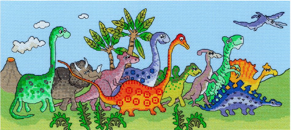click here to view larger image of Dinosaur Fun - Julia Rigby (counted cross stitch kit)