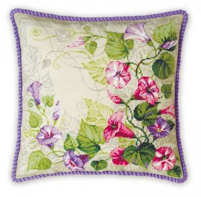 click here to view larger image of Pastel Bindweed Cushion (counted cross stitch kit)