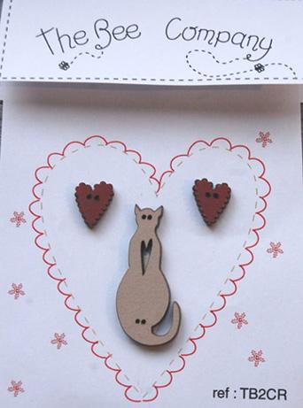 Hearts and Linen Cat Buttons