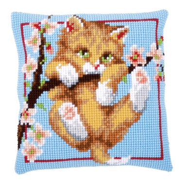 click here to view larger image of Hanging Cat Cushion (counted cross stitch kit)