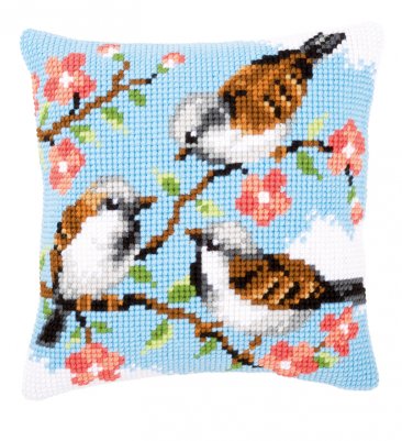 click here to view larger image of Birds Between Flowers Cushion (counted cross stitch kit)