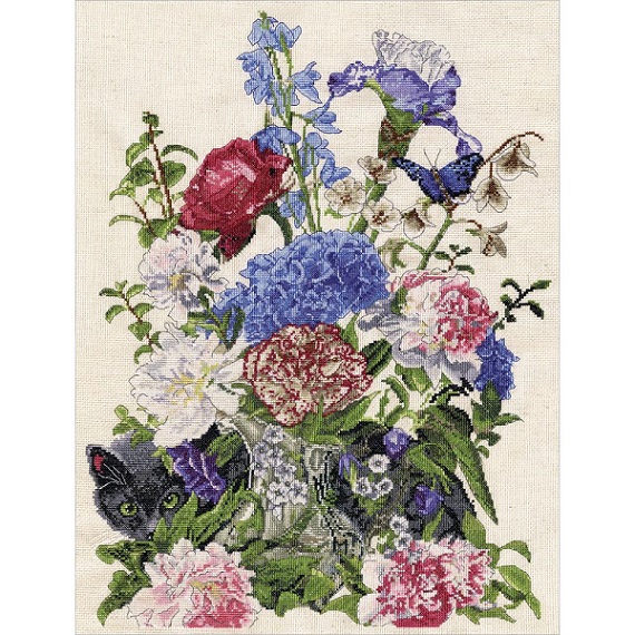 click here to view larger image of Bouquet With Cat (counted cross stitch kit)