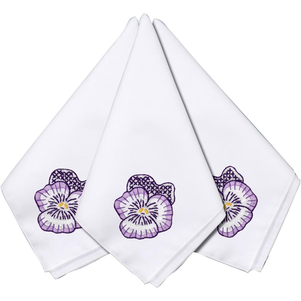 Pansy Stamped White Napkins - 17in x 17in