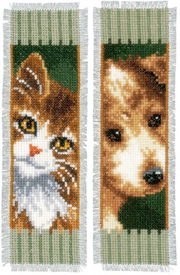 click here to view larger image of Cat and Dog Bookmark (Set of 2) (counted cross stitch kit)