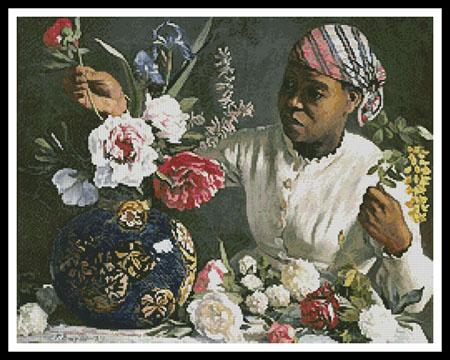 click here to view larger image of African Woman With Peonies 2  (Frederic Bazille) (chart)