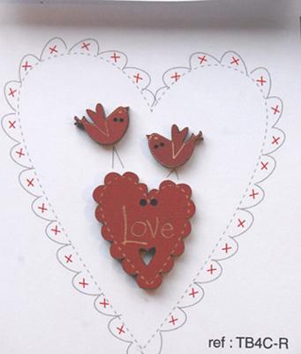 Love Heart and Birds Buttons - Red