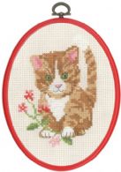 click here to view larger image of Red Cat In Flowers 2 (counted cross stitch kit)