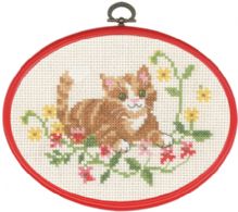 click here to view larger image of Red Cat In Flowers (counted cross stitch kit)