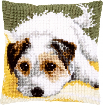 click here to view larger image of Dog Wagging Its Tail Cushion (needlepoint)