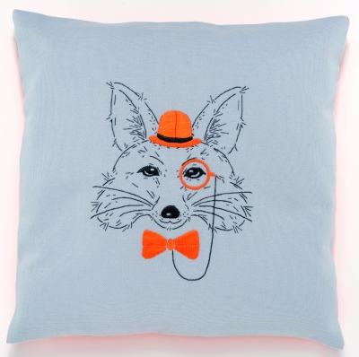 click here to view larger image of Fox with Orange Hat and Bowtie Cushion (counted cross stitch kit)