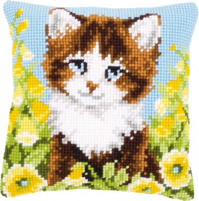 Cat and Yellow Flower Cushion