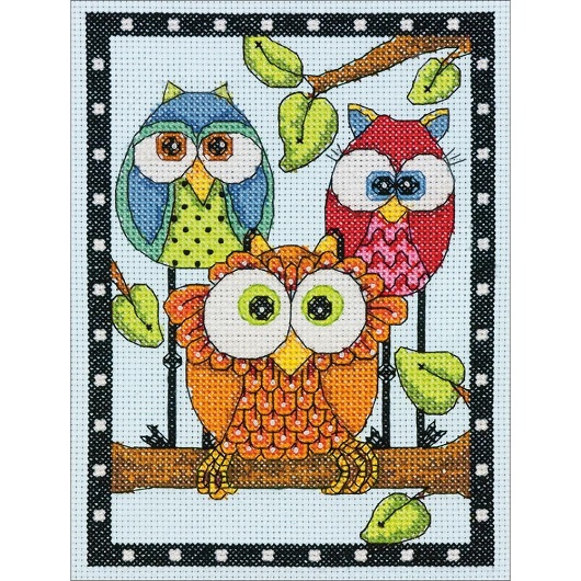 click here to view larger image of Owl Trio (counted cross stitch kit)