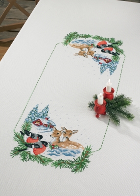 click here to view larger image of Deer In Snow Tablecloth (counted cross stitch kit)