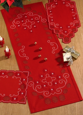 click here to view larger image of Red Hardanger Table Runner (center) (Hardanger and Cut Work)