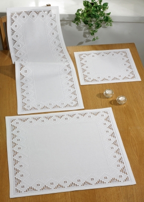click here to view larger image of White Hardanger Table Runner (upper left) (Hardanger and Cut Work)