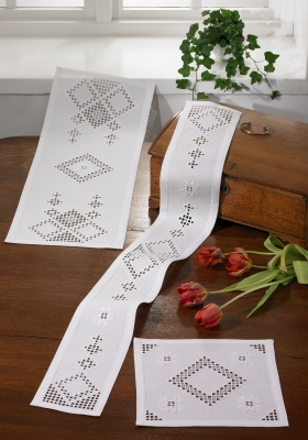 click here to view larger image of White Diamond Hardanger Table Runner - Narrow (Middle) (Hardanger and Cut Work)