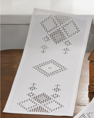 click here to view larger image of White Diamond Hardanger Table Runner (Hardanger and Cut Work)