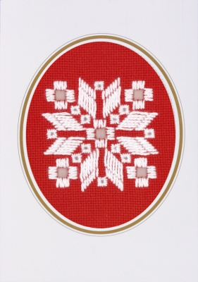 Hardanger Christmas Card - White on Red