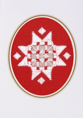 Hardanger Christmas Card - White on Red