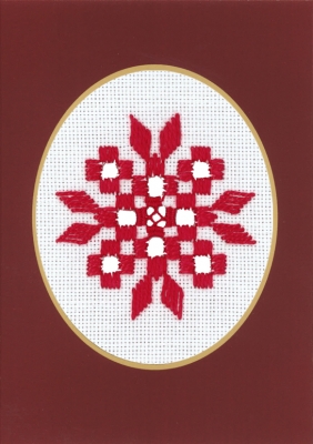 Hardanger Christmas Card - Red on White
