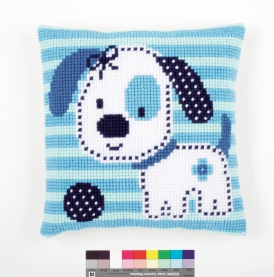 Spotted Dog Cushion With Blue Stripe