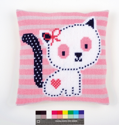 Kitty Cushion With Pink Stripe