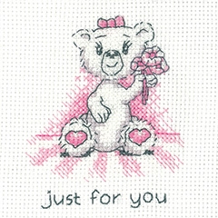 click here to view larger image of Just For You (Pink) - Justin Bear Cards (Set of 3) (counted cross stitch kit)