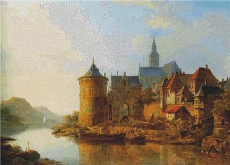 View Of A Town Along The Rhine, A  (Cornelius Springer)