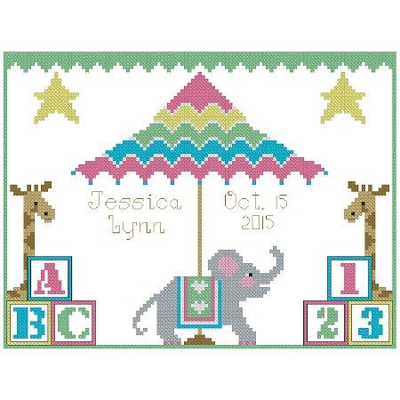 click here to view larger image of Big Top Birth Announcement Sampler (chart)