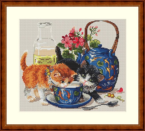 click here to view larger image of Kittens and Milk (counted cross stitch kit)