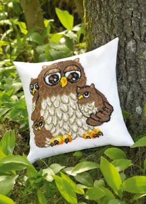 click here to view larger image of Owl Family Pillow (counted cross stitch kit)