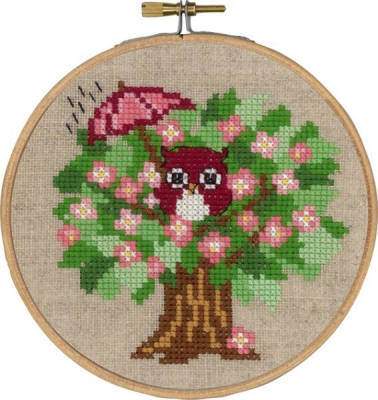 click here to view larger image of Spring Owl With Hoop (counted cross stitch kit)
