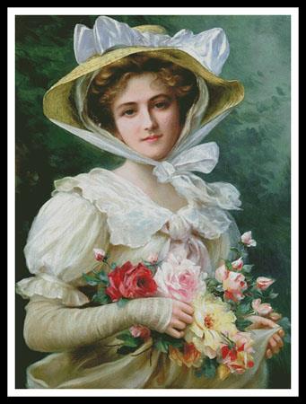 click here to view larger image of Elegant Lady With a Bouquet Of Roses - Large  (Emile Vernon) (chart)