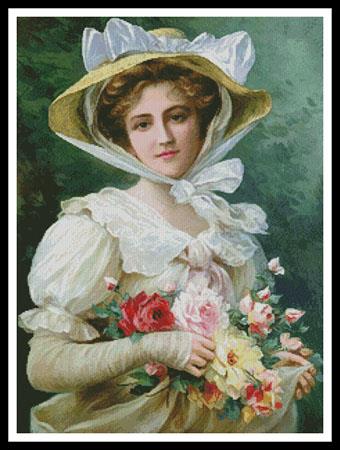 Elegant Lady With A Bouquet Of Flowers  (Emile Vernon)