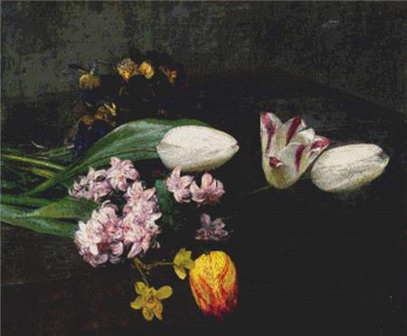 Tulips and Pansies On A Table